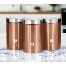 (smooth rose) 3 Pc Stainless Steel Cannister Set Coffee Tea Sugar Container Jars Air TIght Lid