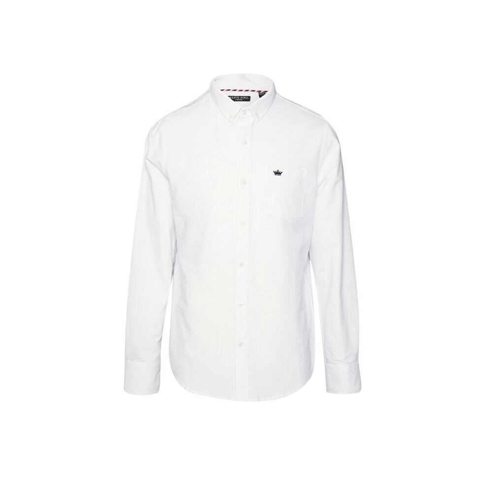 (White, S) BRAVE SOUL Mens Oxford Shirt Button Down Collared Party Long Sleeve Formal Top