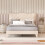 Costway (Double, Beige) Bed Frame Platform Bed w/Tufted Headboard Wooden Slats 3