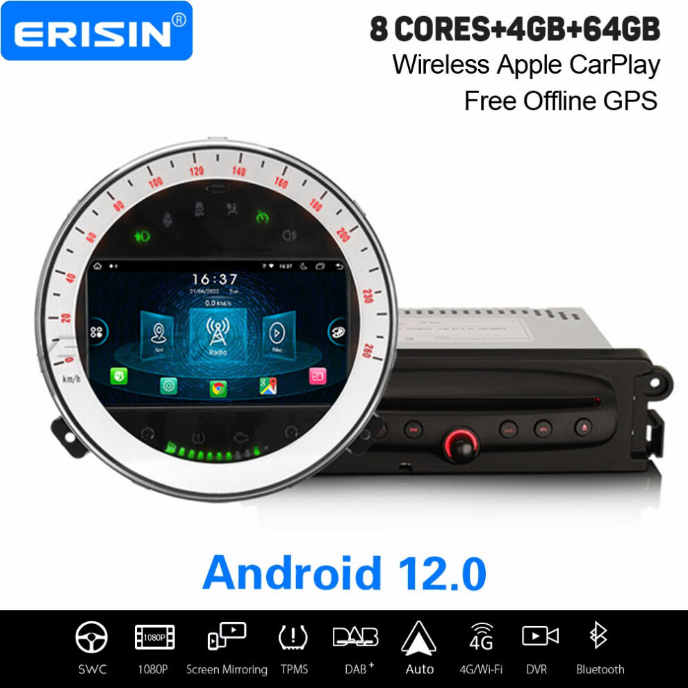 8-Core 4+64Gb Android 12 Car Stereo For Vw Bmw Mini Cooper Carplay Dab+ Gps Satnav Wifi Obd2 Bluetooth Tpms 737655236644