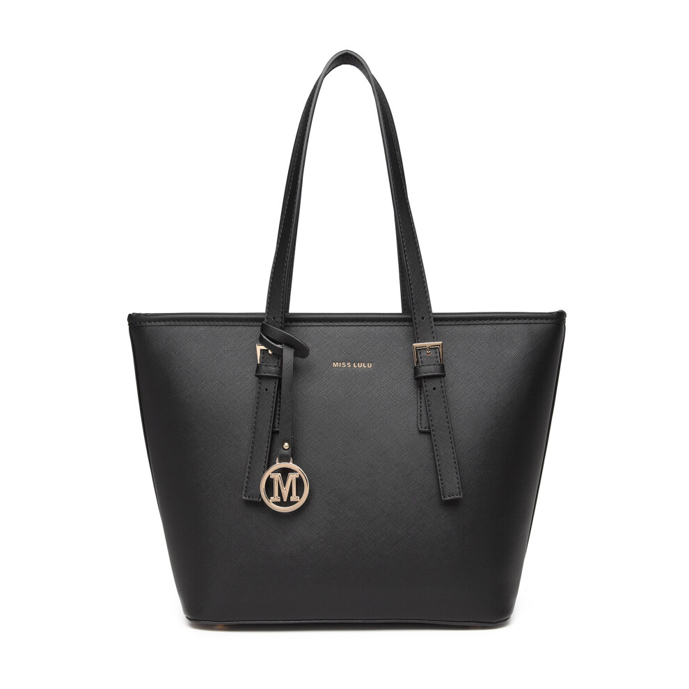 (Black) MISS LULU Minimalist Tote Handbag Structured