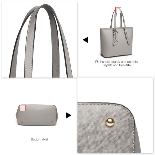 (Grey) Minimalist Tote Handbag Structured 2