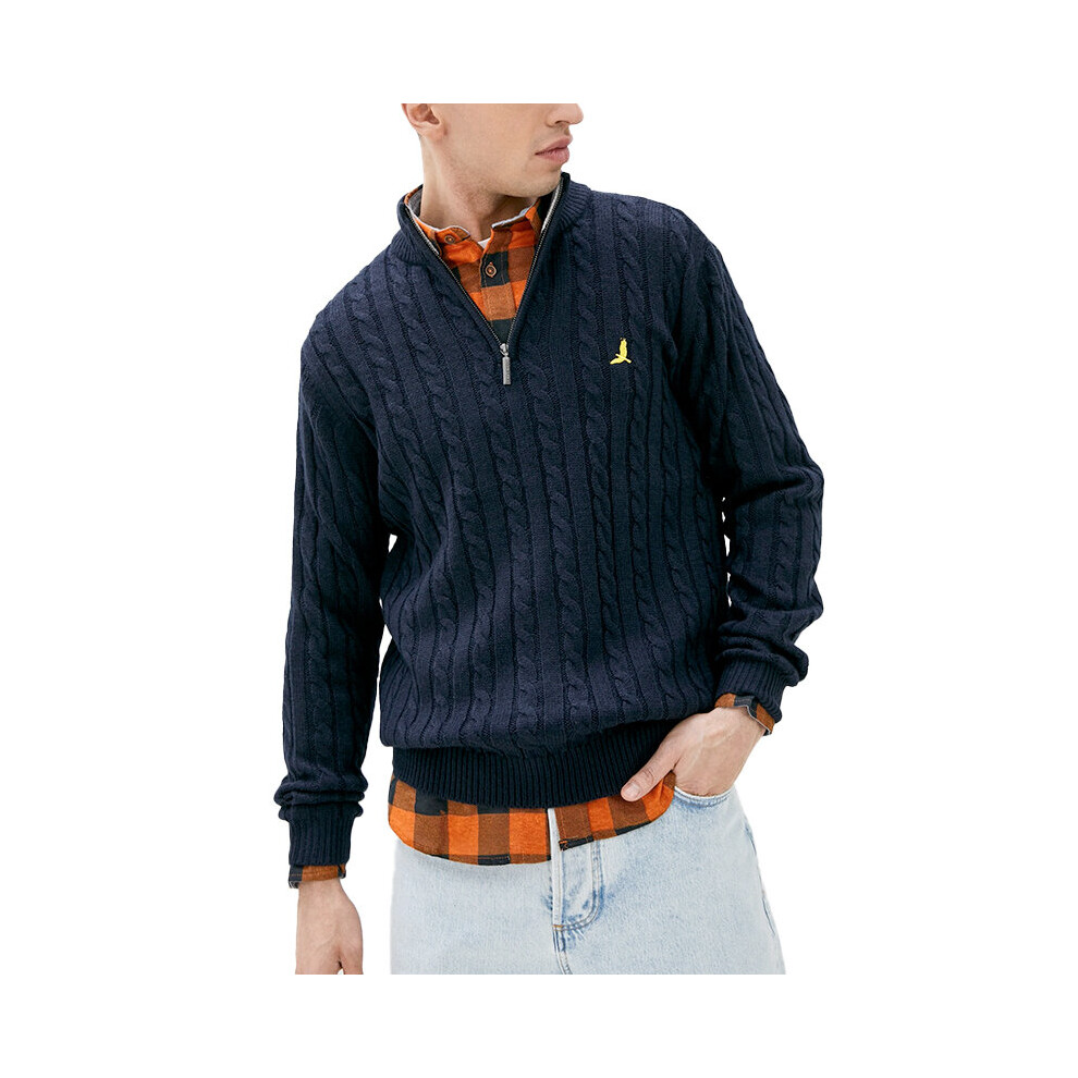 (Navy, M) BRAVE SOUL Mens Cable Knit Cardigan Jumper