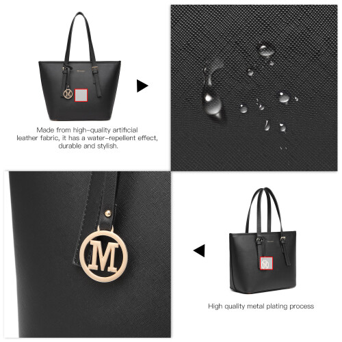 Miss Lulu (Black) MISS LULU Minimalist Tote Handbag Structured 2