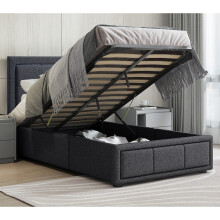 (Dark Grey, 3ft Single) OTTOMAN STORAGE BED FRAME GAS LIFT LINEN FABRIC