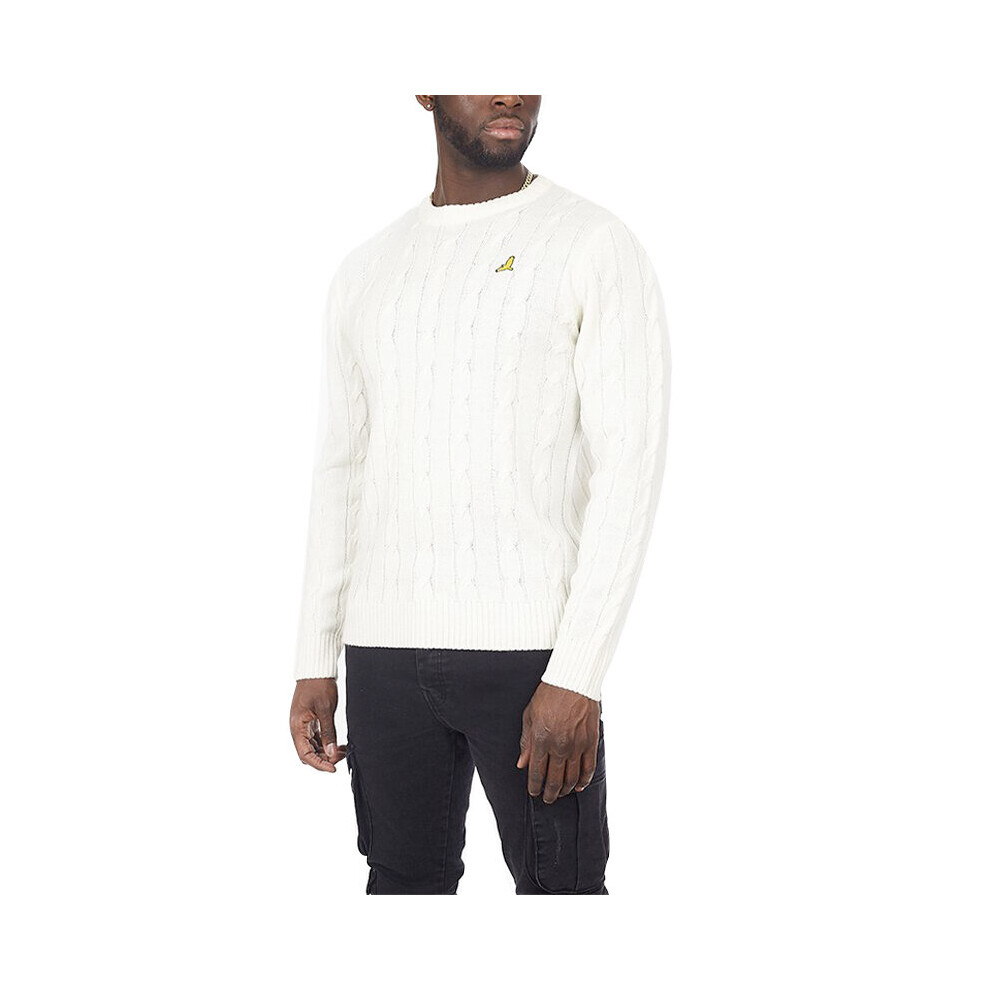 (Off White, S) BRAVE SOUL Mens Jumper Knitted Cardigan