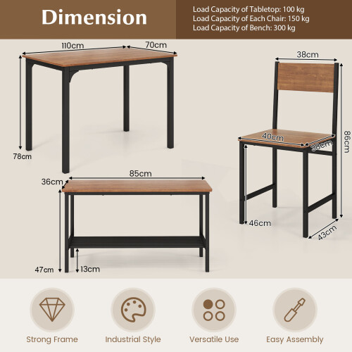 Costway 4-Piece Modern Dining Table Chair Set Industrial Gathering Table Set 2