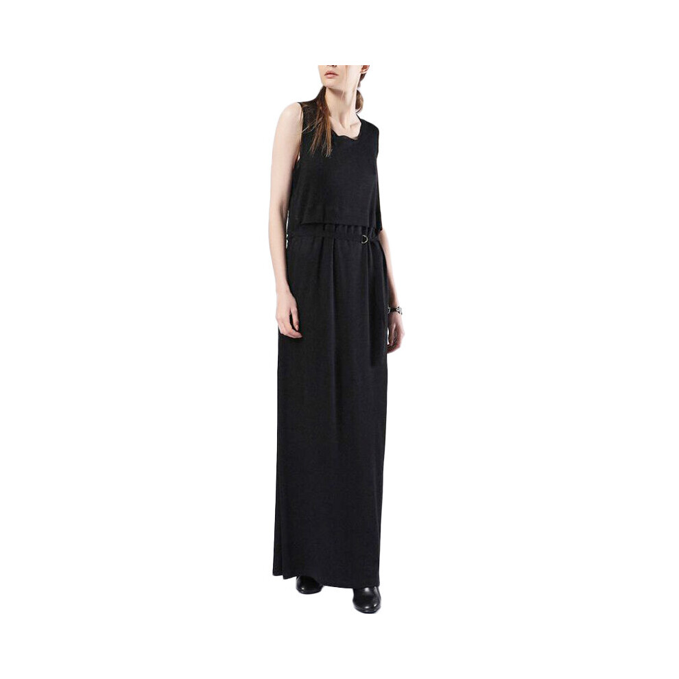 (M, Black) DIESEL D LETO LONG ABITO Womens Long Dress Black Summer Crew Neck Belt Maxi Tops