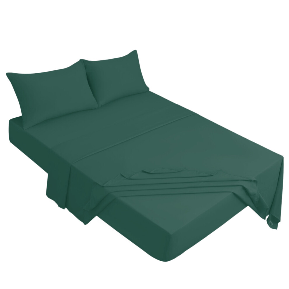 (Double: (137 x 191)cm, Emerald Green) 25 CM Bed Sheet Extra Deep Fitted Sheet & Pillowcases Pair