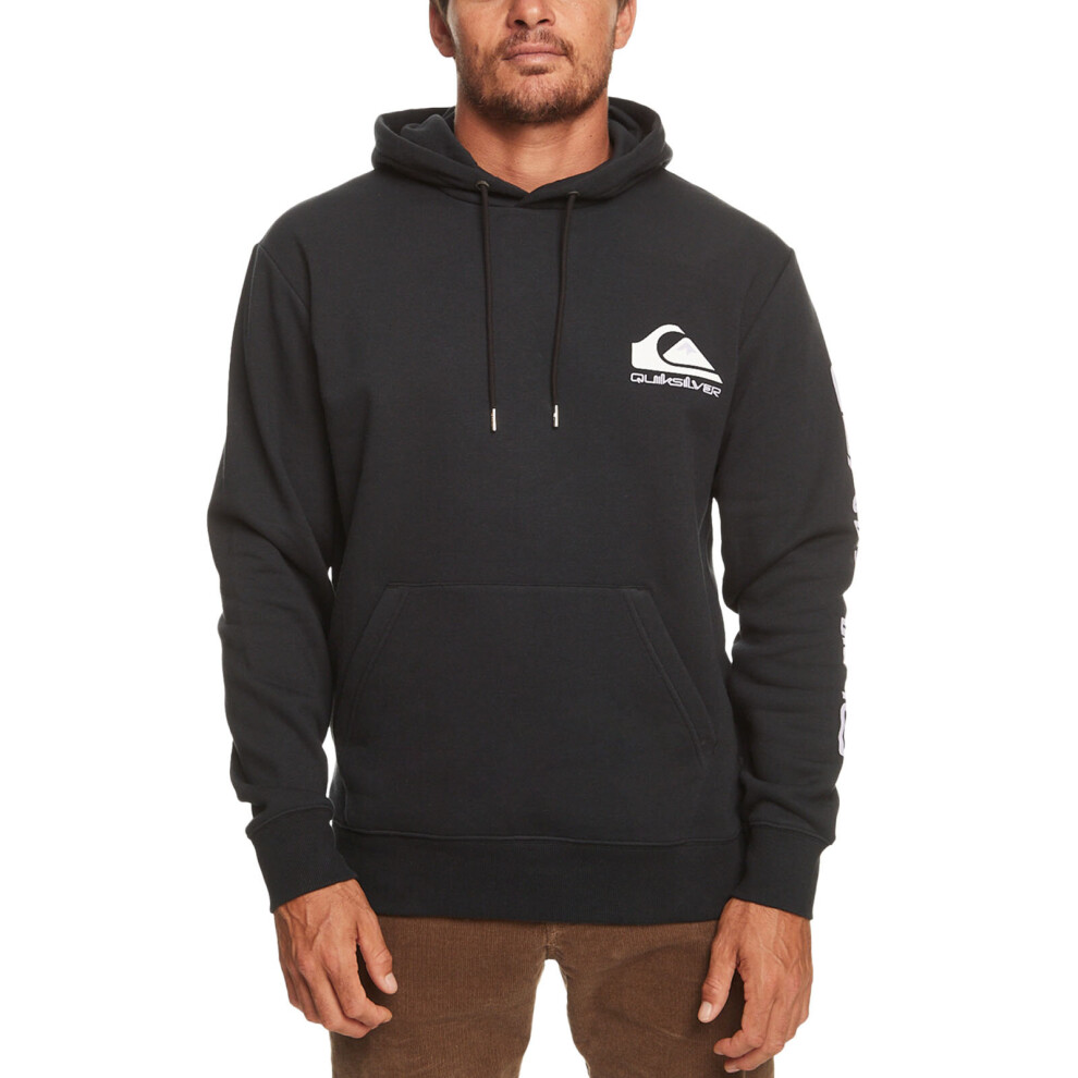 (M, Black) Quiksilver Mens Omni Logo Hooded Pullover Sweatshirt Hoodie - Black