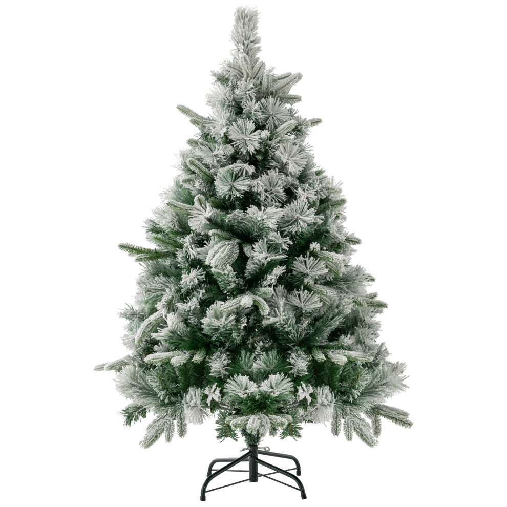 (136cm, 4.5ft) Flocked Christmas Tree w/ Pine Needles 150 Lights Xmas