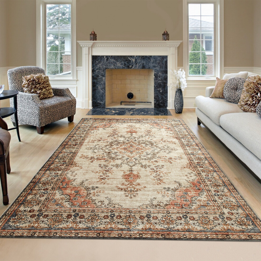 Imperial Rooms (160 Cm X 230 Cm (5.2Ft X 7.5Ft)- Large Area Rug/Carpet., Timeless- Cashmere Rug) Large Traditional Rugs Living Room Carpet Door Mat Orange