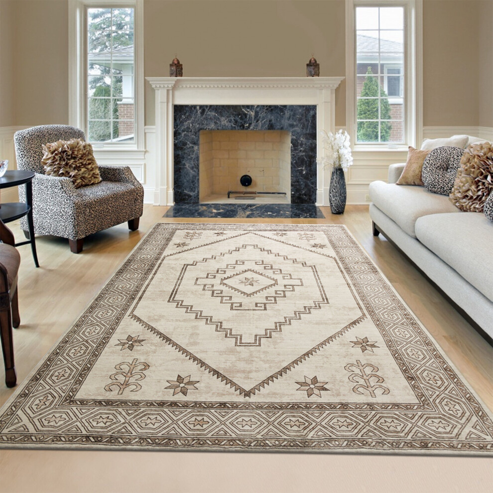 Imperial Rooms (160 Cm X 230 Cm (5.2Ft X 7.5Ft)- Large Area Rug/Carpet., Radiant- Cashmere Rug) Large Traditional Rugs Living Room Carpet Door Mat Cream