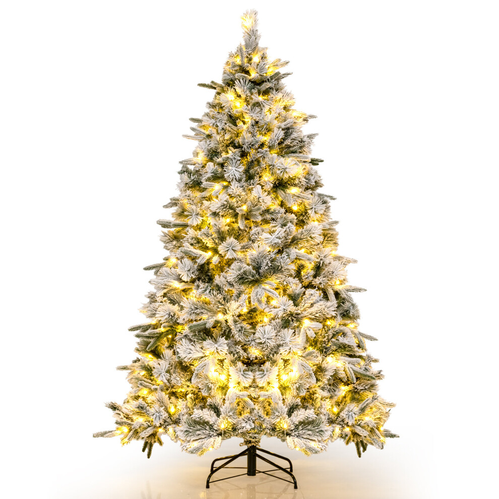 (186cm, 6ft) Flocked Christmas Tree 250 Lights & 752 Pine Needles Xmas