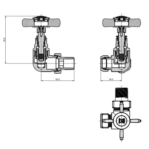 DuraTherm Corner Cross Head Anthracite Radiator Valves - 15mm 1