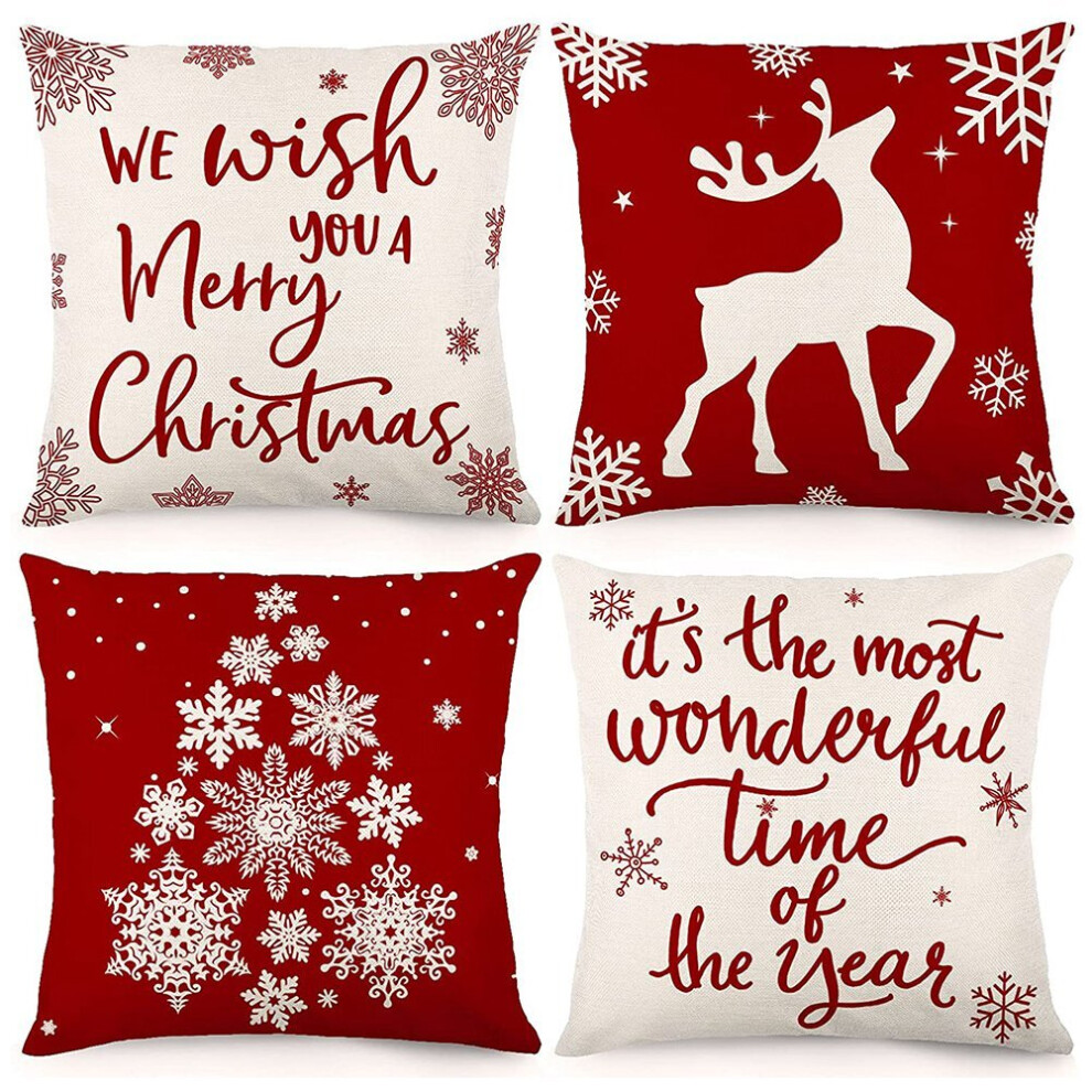 Melitt Christmas Pillow Covers 18X18 4 Farmhouse Throw Pillowcase Cushion Case Decor Red/White