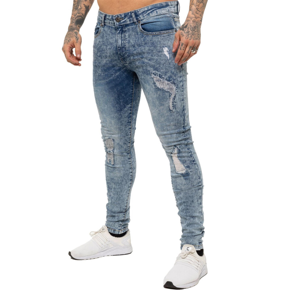 (30W/34L, Light Blue) Enzo Mens Skinny Stretch Ripped Distressed Jeans