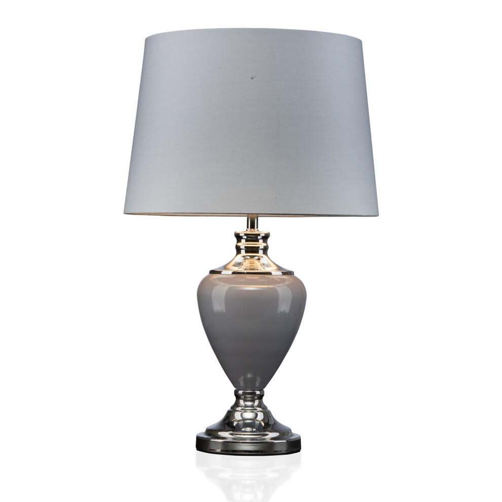 Hepburn Large Ceramic Table Lamp with Shade - Modern Grey & Silver