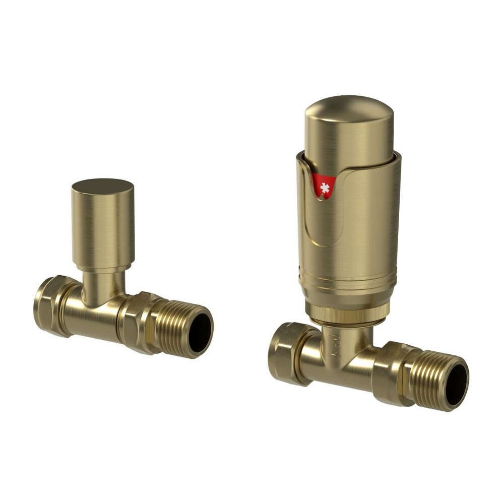 Duratherm Straight Brushed Brass Thermostatic Radiator Valve Pack - 15Mm 5056696003752