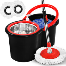 Spin Mop and Bucket Set 360 Spin Wringer Mop for Cleaning Floor Long Handle Extendable Stainless Steel Rotating Mop Bucket with 2 Super Absorbent Mic