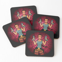 Leather Coasters Stained Glass Tomb Raider Set of 4 / 4 x 4 inch