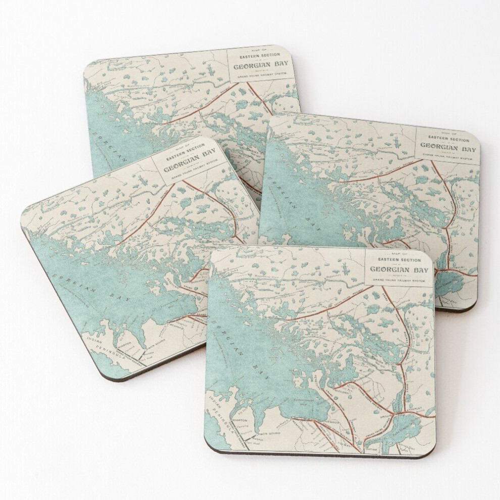 Leather Coasters Vintage Map of Georgian Bay and Muskoka Lakes Set of 4 / 4 x 4 inch-image-OPC-PCGVN8Y-NEW