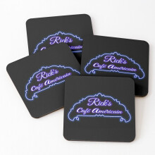 Leather Coasters Ricks Cafe Americain neon sign Set of 4 / 4 x 4 inch