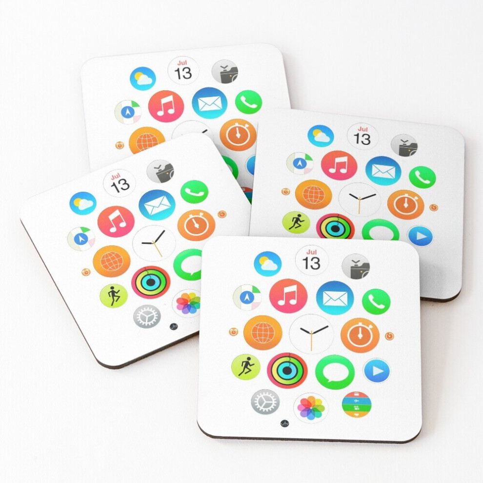 Leather Coasters Apple Watch Face - Apps Set of 4 / 4 x 4 inch-image-OPC-PCGVN97-NEW