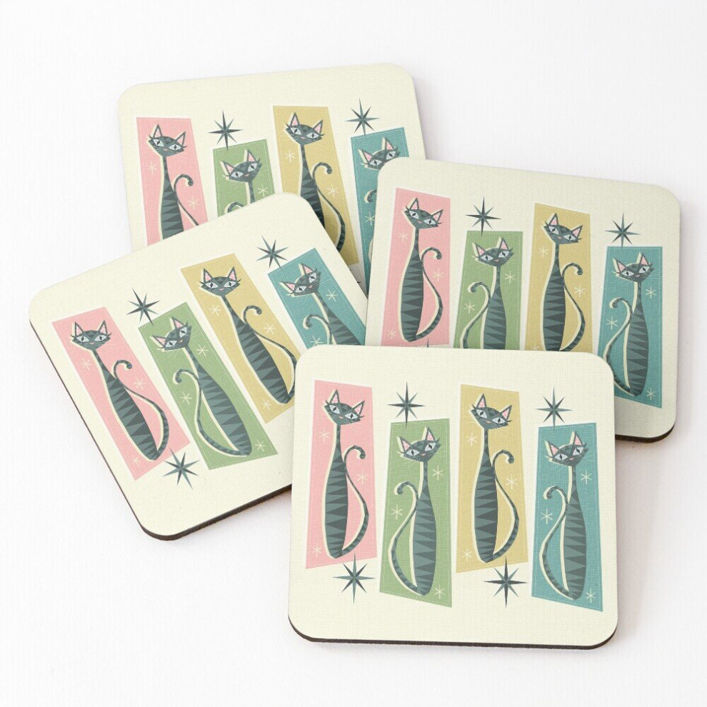 Leather Coasters Retro Patchwork Tabbies studioxtine Set of 4 / 4 x 4 inch-image-OPC-PCGVMT9-NEW