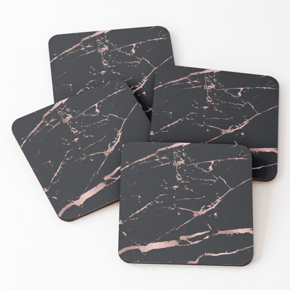 Leather Coasters Black and rose-gold faux marble stone image Set of 4 / 4 x 4 inch