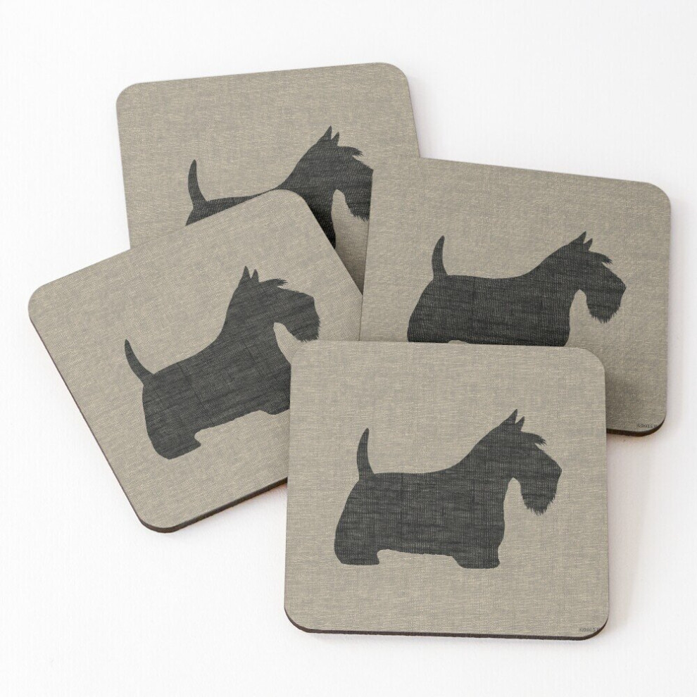 Whibos Leather Coasters Scottish Terrier Silhouette(S) Scottie Dog Set Of 4 / 4 X 4 Inch Black