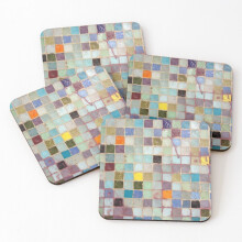 Leather Coasters Mosaic Floor Tile - rustic rainbow glass texture Set of 4 / 4 x 4 inch