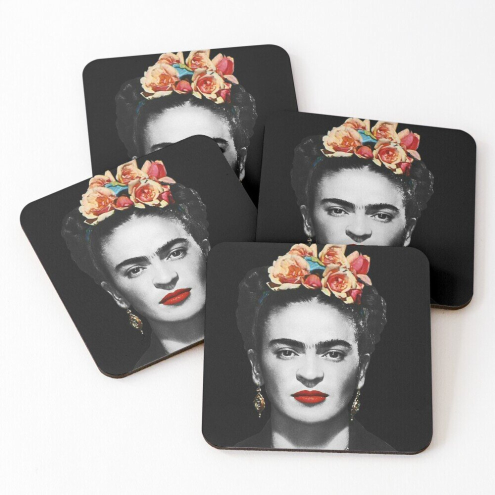 Leather Coasters black and white frida kahlo Set of 4 / 4 x 4 inch