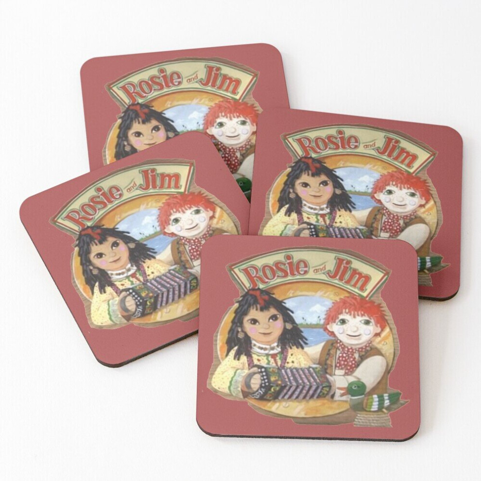 Leather Coasters Rosie And Jim Vintage Childrens TV Set Of 4 / 4 X 4 Inch