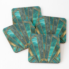 Leather Coasters Elegant Stained Glass Art Deco Window With Marble And Gemstone Set of 4 / 4 x 4 inch