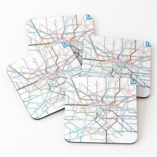 Leather Coasters London AllRail map  Set of 4 / 4 x 4 inch