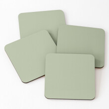 Sage Green Leather Coasters - Set of 4, 4x4 in, PVC Leather, Non-Slip, Easy-Clean, Stylish Housewarming Gift