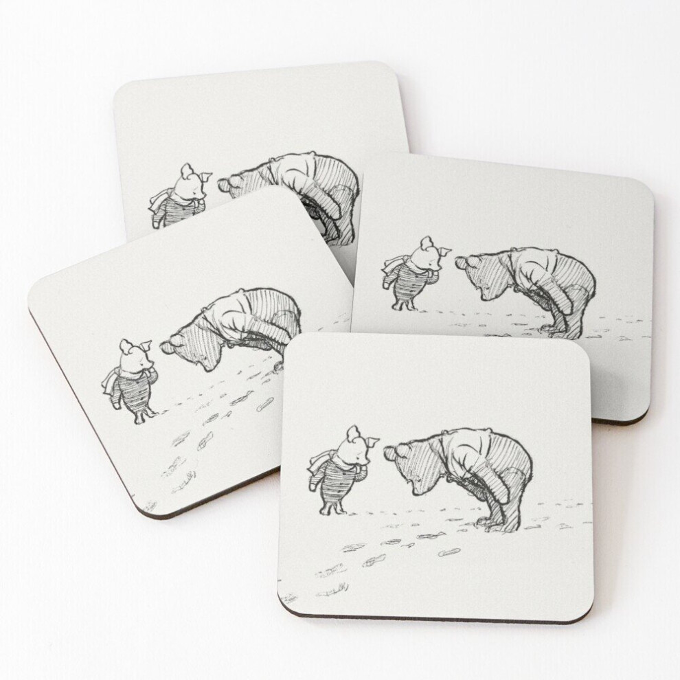 Leather Coasters Winnie the Pooh Sketch Set of 4 / 4 x 4 inch