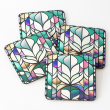 Leather Coasters Abstract Stained Glass Window Set of 4 / 4 x 4 inch