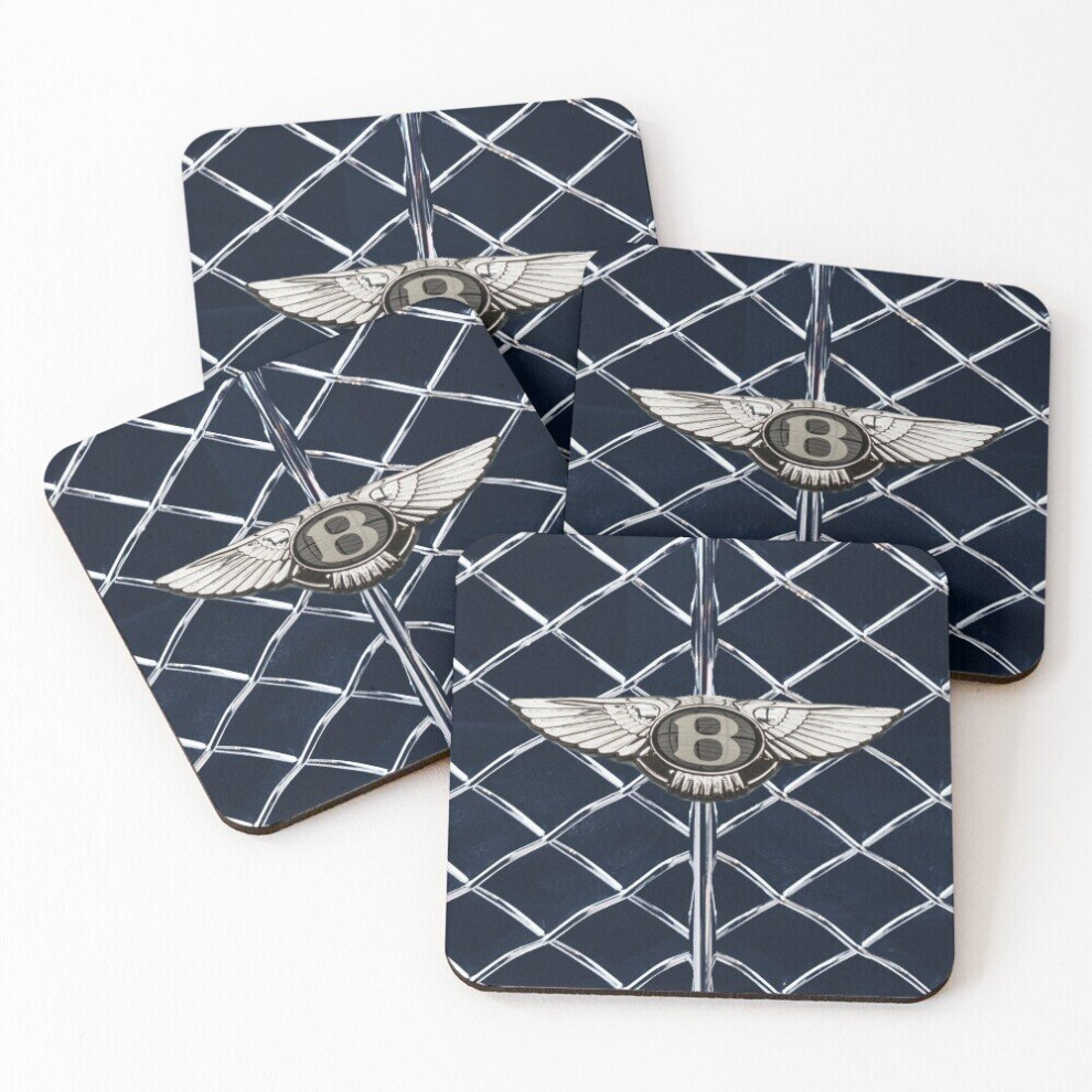 Leather Coasters Luxury Fast Cars Bentley Logo Grill Set of 4 / 4 x 4 inch