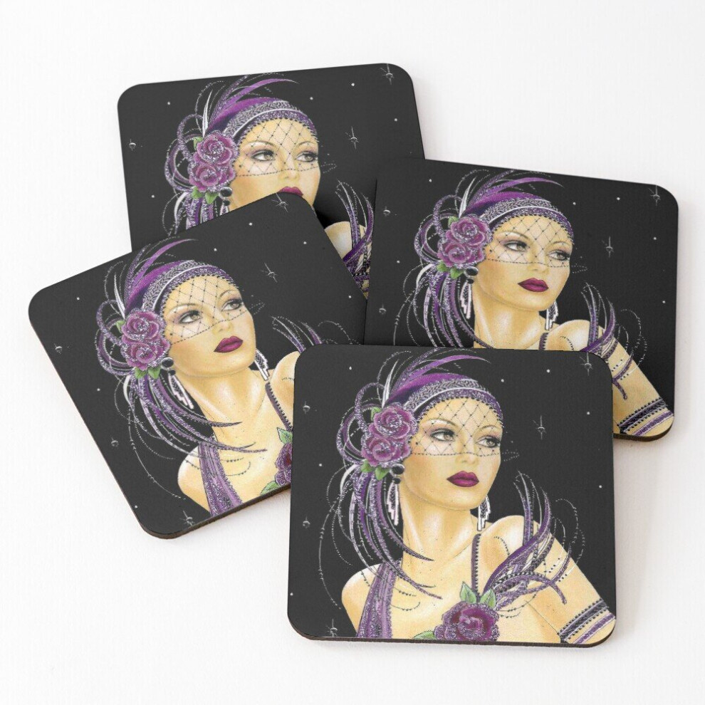 Leather Coasters FLAPPER : Vintage 1930 Art Deco Print Set of 4 / 4 x 4 inch