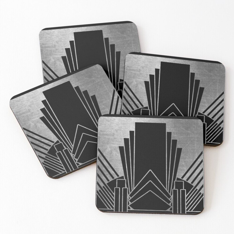 Leather Coasters Silver art deco design Set of 4 / 4 x 4 inch