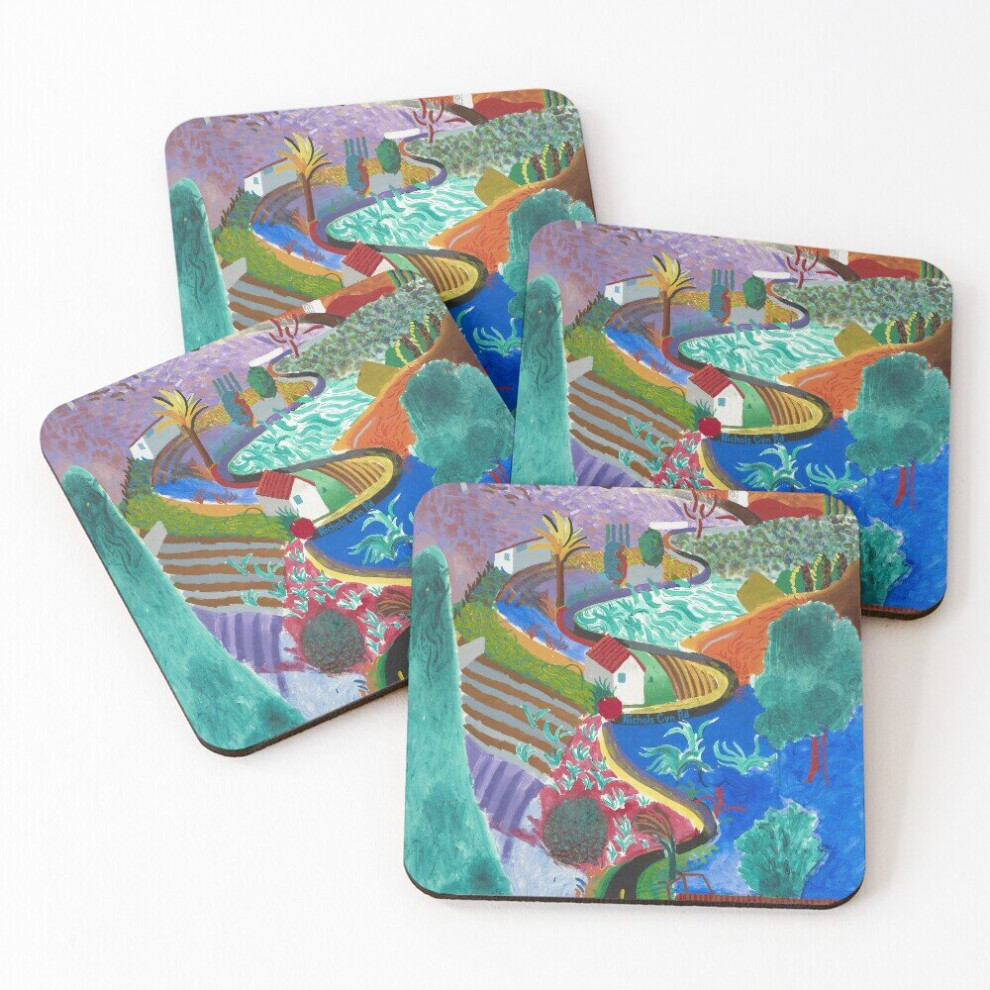 Leather Coasters david hockney nichols canyon Set of 4 / 4 x 4 inch