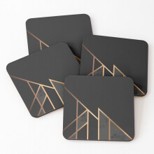 Leather Coasters Elegant Modern Rose Gold and Stylish Black Marble Geometric Design Set of 4 / 4 x 4 inch