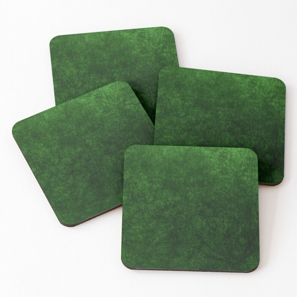 Leather Coasters Emerald Green Grass Velvet Texture  Set of 4 / 4 x 4 inch