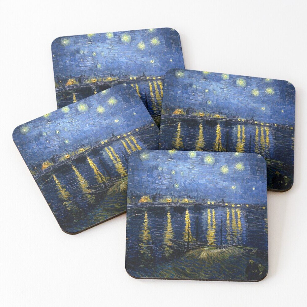 Leather Coasters Starry Night Over the Rhone - Van Gogh Set of 4 / 4 x 4 inch