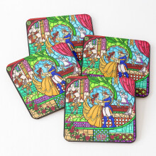Leather Coasters Patterns of the Stained Glass Window Set of 4 / 4 x 4 inch