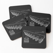 Leather Coasters B&M Inverted Coaster Blueprint Design Set of 4 / 4 x 4 inch