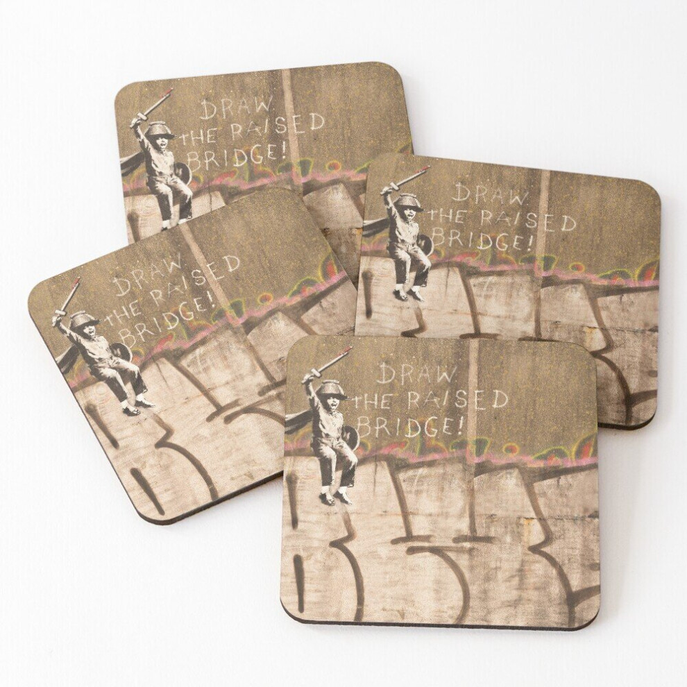 Leather Coasters Banksy "Draw the Raised Bridge" in Hull. Set of 4 / 4 x 4 inch-image-OPC-PCGVRCC-NEW