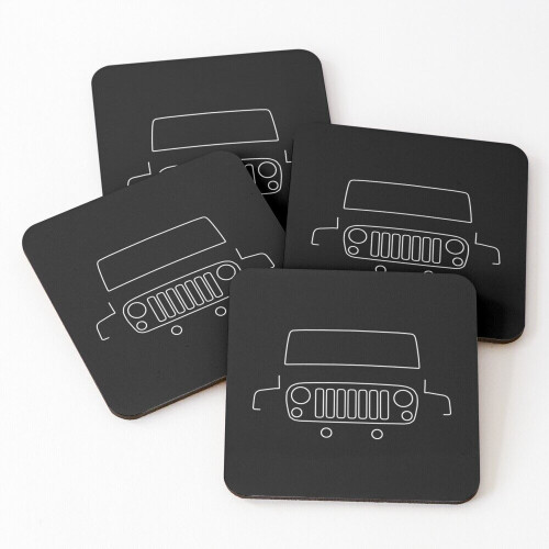 Leather Coasters Jeep Wrangler outline graphic (white) Set of 4 / 4 x 4